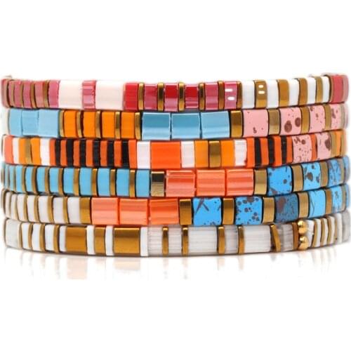 Boho Multicolored Miyuki Tila Glass Seed Bead Hematite Stretch Bracelet Women Girl 2020 New Fashion Summer Beach Jewelry Present