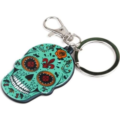 Calavera Sugary-sweet skull Keychain Keyring Celebrate Halloween Acrylic Sugar Skull Skeleton Key Chain Bag Charm Tag 4 Colors