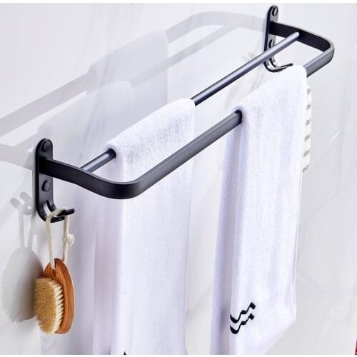 Punch-free Towel Holder Bathroom Accessories Wall Mounted Black Rack Single Double Bar With Hook Space Aluminum Fashion Hanger