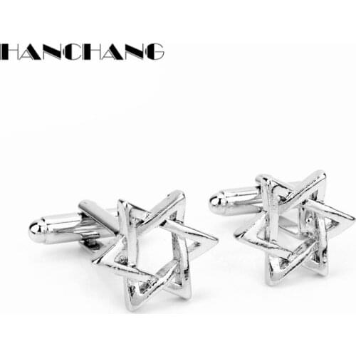 HANCHANG Star of David Cufflinks for mens Weddings Accessories Shirt Cuff Links gifts for men gemelos Tie clip&Cufflinks