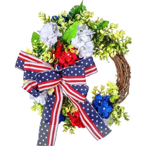 Artificial Hydrangea Wreath American Independence Day/4Th of July Wreath for Front Door Wall Window Farmhouse Home Decor