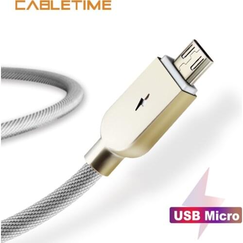 Cabletime Micro USB Cable for Samsung Android Zinc Alloy LED USB Cable Power Insulation 2A Charge Cord Micro Usb Charger N156