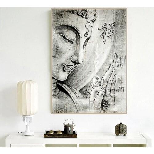 1 Piece Buddha Canvas Painting Black and White Portrait Zen Wall Art Pictures for Living Room Spa Wall Decor Poster Canvas Print
