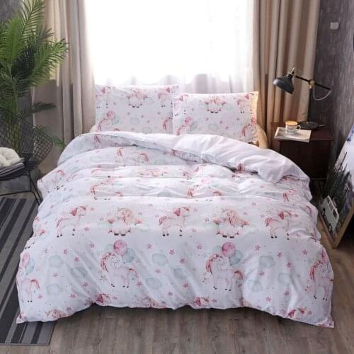 Cute Unicorn Design Polyester Duvet Set 1pc Duvet Cover With 1pc or 2pcs Pillowcases Without Comforter Without Sheet