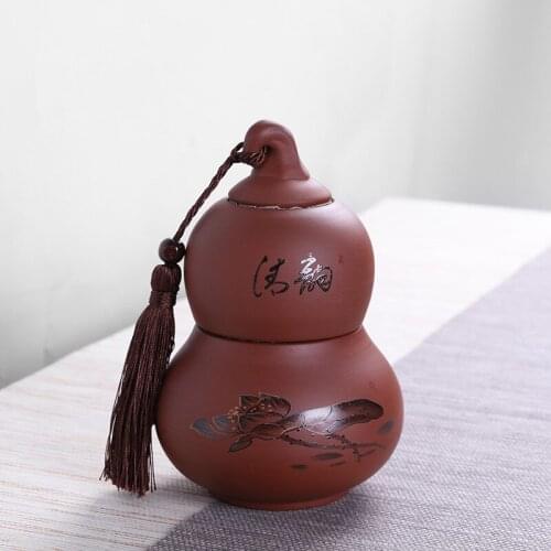 Purple Sand Large Double Layer Gourd Tea Caddy Pu'er Tea Loose Tea Sealed Cans Awakening Tea Cans Creative Tea Set Decoration