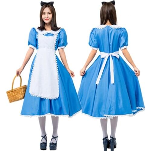 Alice In Wonderland Costume Blue Maid Apron Dress Lolita Dress Maid Cosplay Carnival Costumes For Adult Women