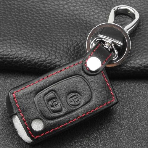 Kutery 10pcs 2 Buttons Leather Car Key Case Cover For Peugeot 307 107 207 407 For Citroen Citroen C2 C3 C4 C5 C8 Xsara Picasso