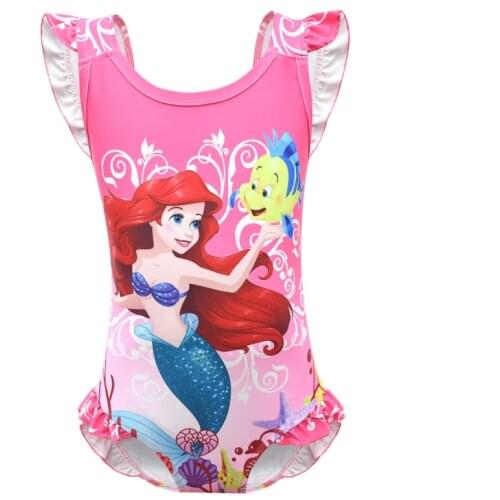 Disney Frozen Summer Baby Girl Slanted Shoulder One-piece Swimwear Kid Cartoon Beach Sloping Swimsuit Swim Wear Suit Set