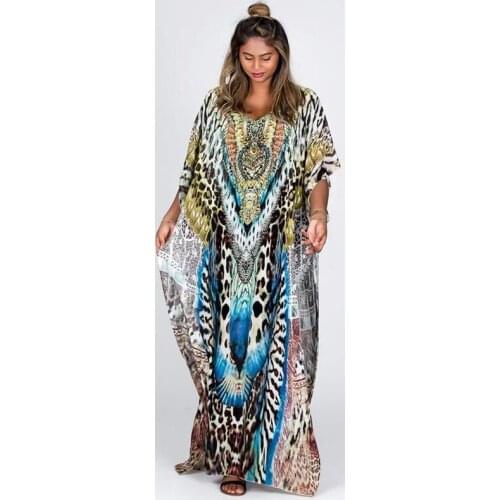 Bathing Suit Cover Up Large Size Swimming Dress For Woman Swimsuit Capes Swimwear Female Vestido Kaftan Saida De Praia Leopard