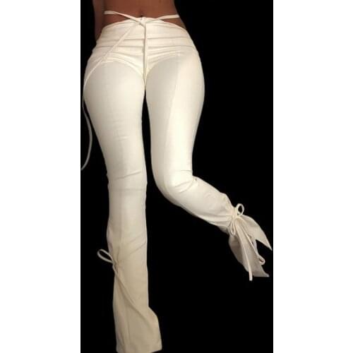 Cryptographic White PU Faux Leather High Waist Flare Leggings Women Pants Trousers Tight Christmas Sexy Bandage Fitness Bottom