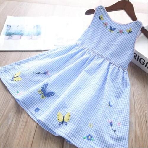Summer new girls plaid butterfly print cotton sleeveless dress kids dress for girl wholesale