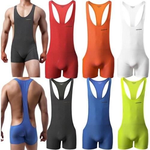 Richkeda Store New 2021 Men Undershirt Bugle Pouch Boxers Underwear Wrestling Singlet Fitness Sexy Men Bodysuit One-Piece