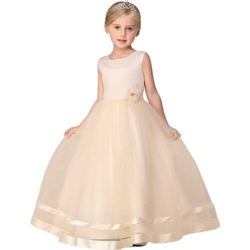 Lovely Cute A-Line Floor Length Scoop Sleeveless Tulle Flower Girls Dresses With Hand Made Flower Hot Little Girl Party Gowns