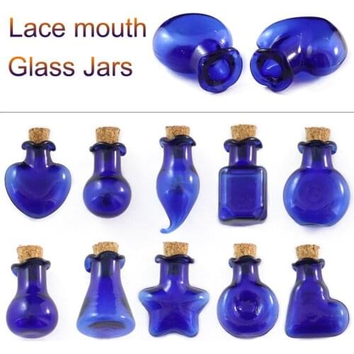 8PCS Mini Blue Glass Empty Sample Jars Wishing Bottle Empty Storage Vials DIY Pendants Cork Stopper Home Decoration