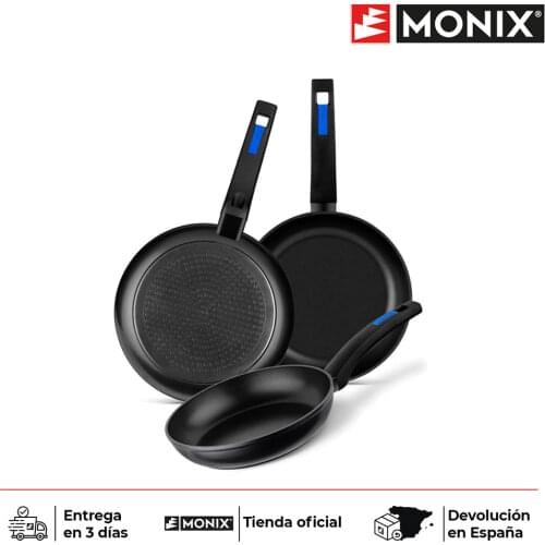 Monix Martín Berasategui - Set of 3 non-stick forged aluminium pans without PFOA. Induction and gas. 18-22-26 cm black