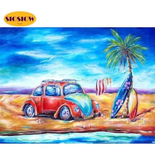 SIOSIOW 5d Diy Diamond Embroidery Cartoon Car Cross Stitch Kit Diamond Painting Full Square Sea Landscape Handicraft Wall Decor