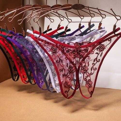 New Embroidery Sexy Thongs Lace Transparent Panties for Women Sexy Underwear Erotic Lingerie G String Open Crotch Briefs For Sex