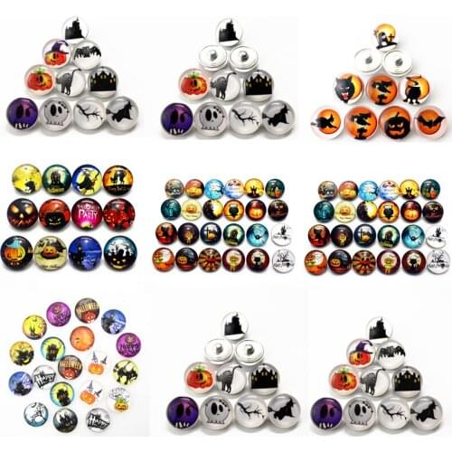 New Arrival 12pcs/lot glass Halloween snap buttons 18mm leather clasp snap button Bangles snap bracelet jewelry