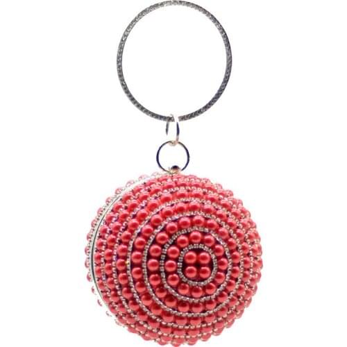 New Luxury Pearl Rhinestone Round Ball Clutch Women Elegant Evening Bags Wedding Party Clutches Ladies Metal Chain Handbag Purse