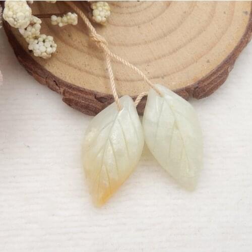 Wholesale gemstone,Carved Leaves Amazonite Earrings Beads,Charms Women Earring Jewelry Gift Gem Customized,34x20x4mm,8g