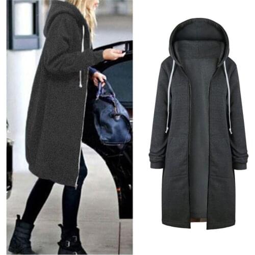Autumn Winter Oversized Hooded Womens Sweatshirt Coats Zipper Jackets Outerwear Hoodies Female Drawstring Tops Plus Size Coat