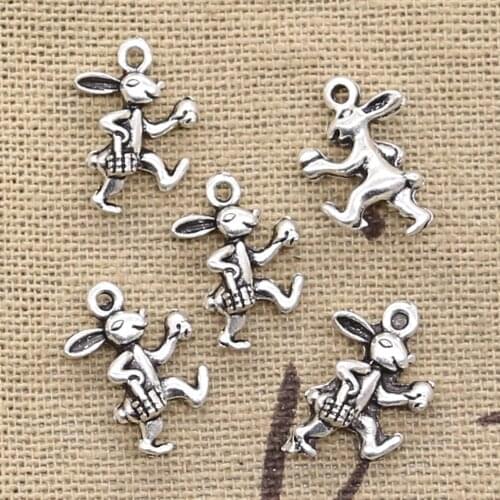 30pcs Charms Running Rabbit 15x10mm Antique Silver Color Plated Pendants Making DIY Handmade Tibetan Silver Color Jewelry
