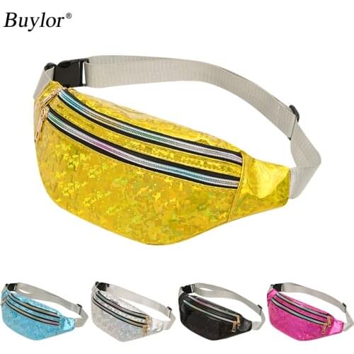 Buylor Waist Pack for Women Fanny Packs Cute Holographic Bag Shiny Hip Bum Bag Fashion Shiny Banana Bags for Kids & Girls