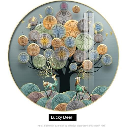 Entrance Painting Light Luxury Creative round Lucky Elk Mural Nordic Living Room Crystal Porcelain Painting Hanging Painting