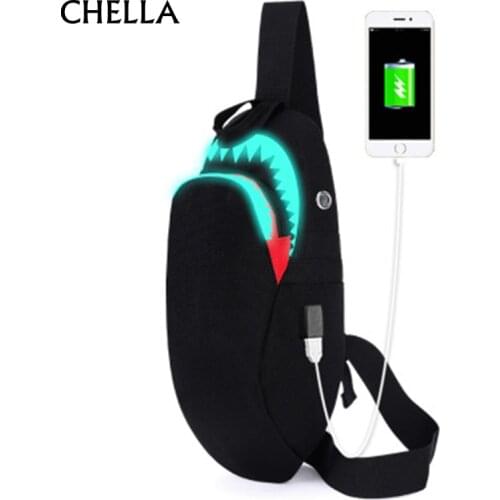 Anti Theft Backpack Men Women Oxford USB Charging Chest Bag Shark Night Reflection Design Teenager Single Shoulder Bag BP0219