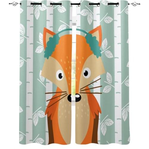 Cartoon Fox White Birch Blackout Curtain Living Room Bedroom Window Treatment Drapes Blackout Curtains for The Kids Bedroom