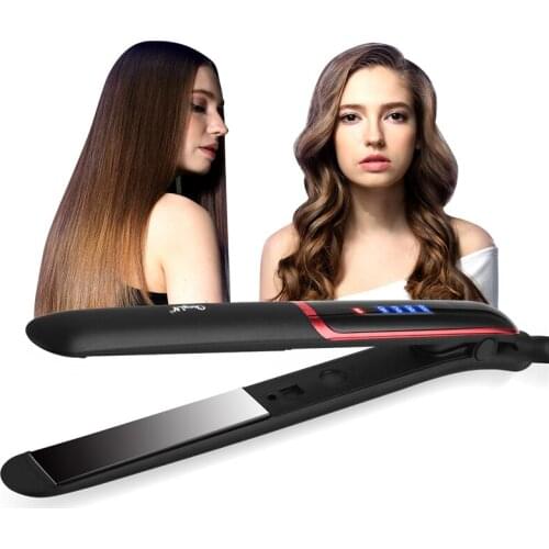 CkeyiN Ceramic Hair Straightener Electric Hair Curler Flat Iron LED Display Straighting Iron Temperature Control Curling Styler