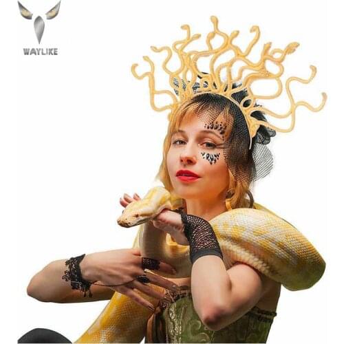 WAYLIKE Halloween Decorations Greek Mythology Medusa Snake Shaped Plastic Head Button Costume Ball Performance Decorative Props
