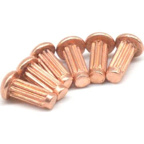 50pcs M2.5 copper round head knurled rivets flat head solid cuprum rivet tap hit rivetings knock riveting GB27 4mm-10mm long