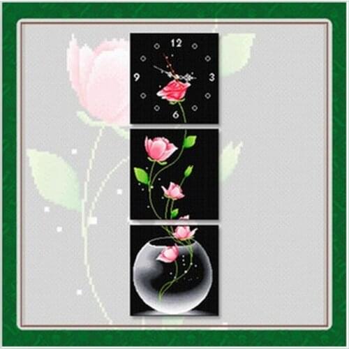 Factory Shop Cross Stitch Kit Upright Green Pink Flower Clock Free Shipping