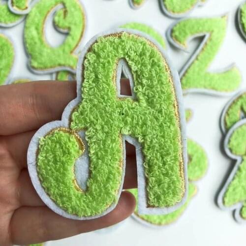 Green Towel Embroidered Letters Iron On Patch Applique Alphabet Patches For Kid Clothing Bags Diy Name Badge Patch Accessories