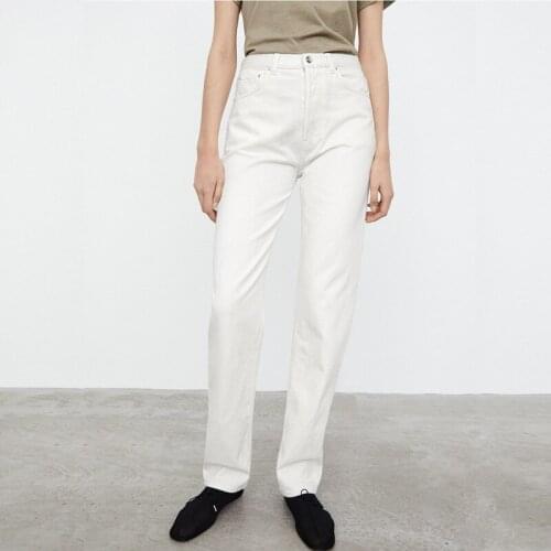 Women Jeans 2021 New Beige Loose Casual Simple High-waisted Jeans Straight Trousers