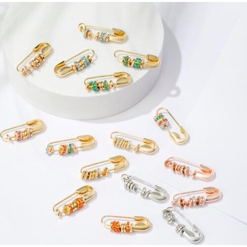Lost Lady Colorful Zircon Beads Safe Pin Drop Earrings for Women Punk Hip Hop Large Statement Earrings Wholesale Jewelry Bijoux