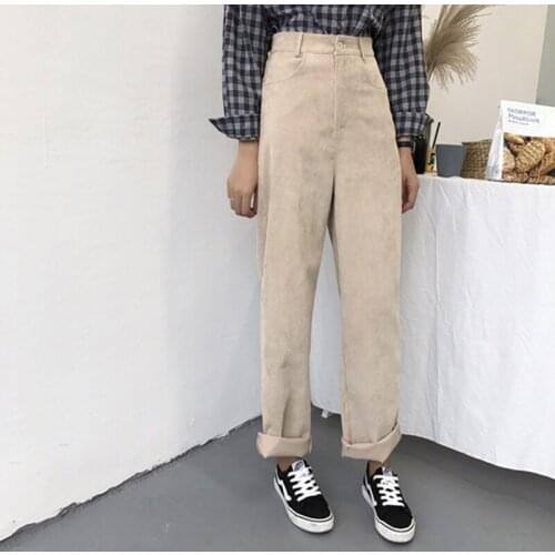 Retro Corduroy Pants Women Streetwear High Waist Trousers Joggers Plus Size Summer Pants Long Straight Solid Simple Wide Leg New