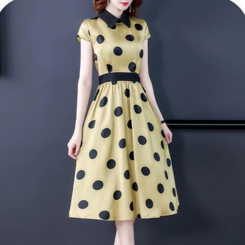 Vintage Korea 2XL Plus Size Office Lady Sundress 2021 Summer Dot Sweet Beach Midi Dresses Female Elegant Bodycon Party Vestidos