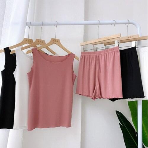 2PCS Womens Pajama Set Nightwear Summer Suit Sleeveless Top Shorts Pijama Sleepwear Sets Female Pijama Sexy Lingerie Set