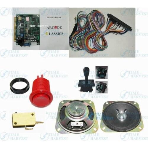 1 set arcade machine parts and PCB include: 1Pcs 60 in 1 classic game board, 1*Harness, 10*red button, 1*joysick, 1*speaker