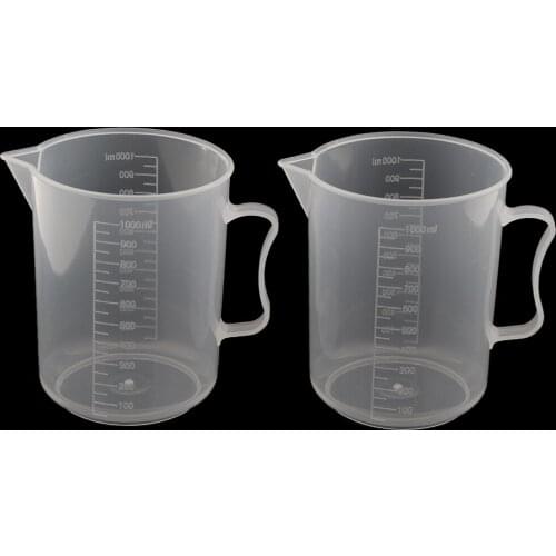 2 Pcs 1000ml Plastic Measurement Cup Beaker with Handle Lab Kitchen