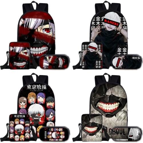 Anime Tokyo Ghoul Schoolbag Teenage 3Pcs Set Book Bags Large-Capacity Schoolbag Children Backpacks Pencil Bag Cross Bag Sets