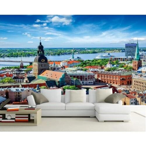 3d wallpaper custom mural photo Foreign town blue sky white clouds city scenery decor 3d wall murals wall paper for walls 3 d