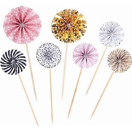 4Pcs/lot Mini Paper Fan Cake Topper Cupcake Toppers Kids Birthday Party Baby Shower Cake Decoration Flags Wedding Favor Supplies