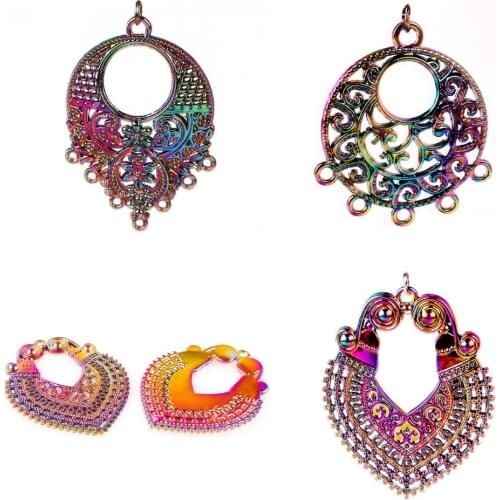 5pcs Vintage Rainbow Color Tibetan Filigree Crafts Boho Jewelry Alloy Charms Pendant fit Necklace Collar for women gifts