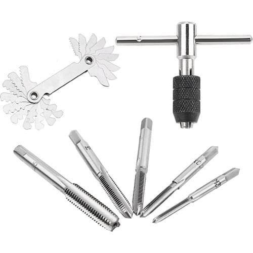 7pcs/set Screw Thread Taps Reamer Screw Tap Holder M3/M4/M5/M6/M8 Machine Hand Tap Wrench 60 degrees Thread Gauge