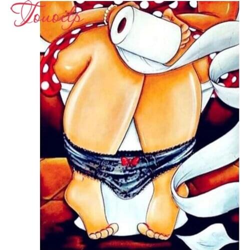 TOUOILP 5D diamond painting full square&round drill Cartoon Vrouw op het toilet rood rhinestone diamond embroidery sticker
