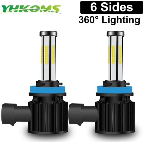 YHKOMS 6 Sides 360 Degrees H4 H7 LED Headlight H8 H9 H11 9005 HB3 9006 HB4 9012 LED Light For Car Fog Lamp 80W 16000LM 6000K 12V