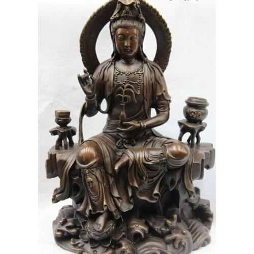 Fast shipping S3113 16 China Copper Bronze godness itself guanyin Bodhisattva Kwan Yin buddha Statue